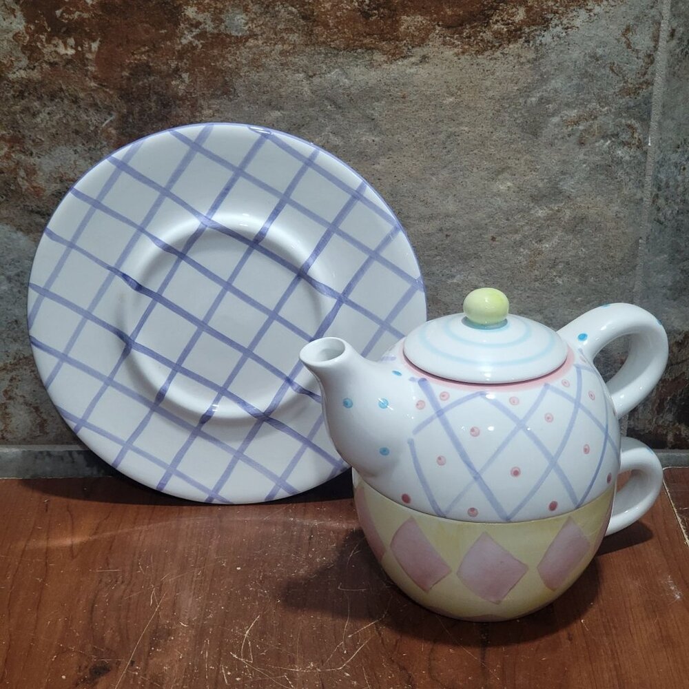Tea  For One Stacking Set Nesting Geometric Pattern - Picture 2 of 10